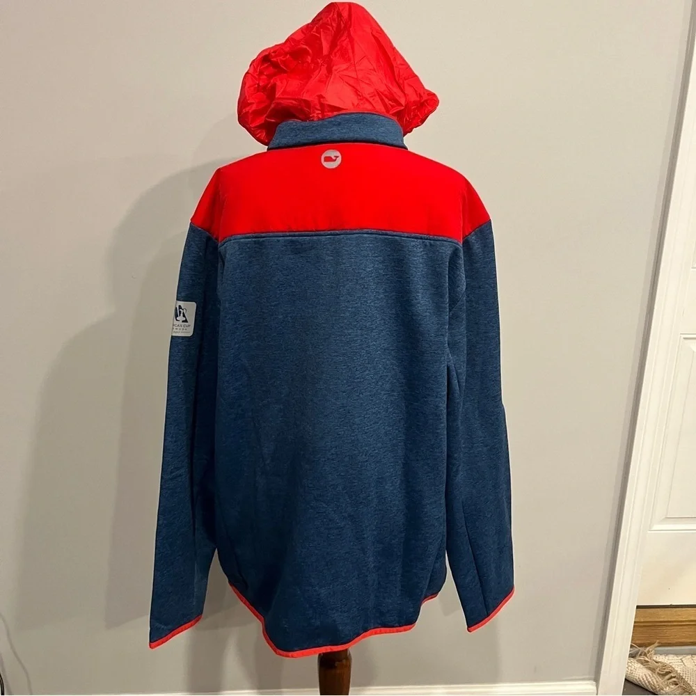 Vineyard Vines Blue and Red Half-Zip Hooded Pullover Large‎
